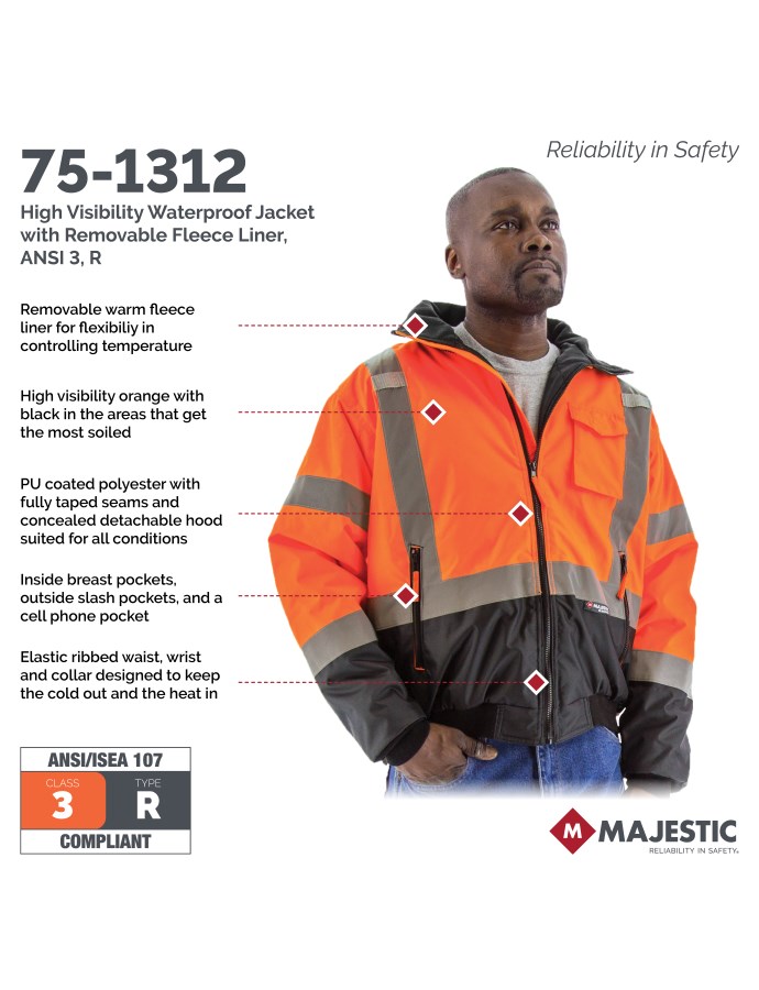 HiVis Waterproof Jacket with Removable Liner | Majestic Glove